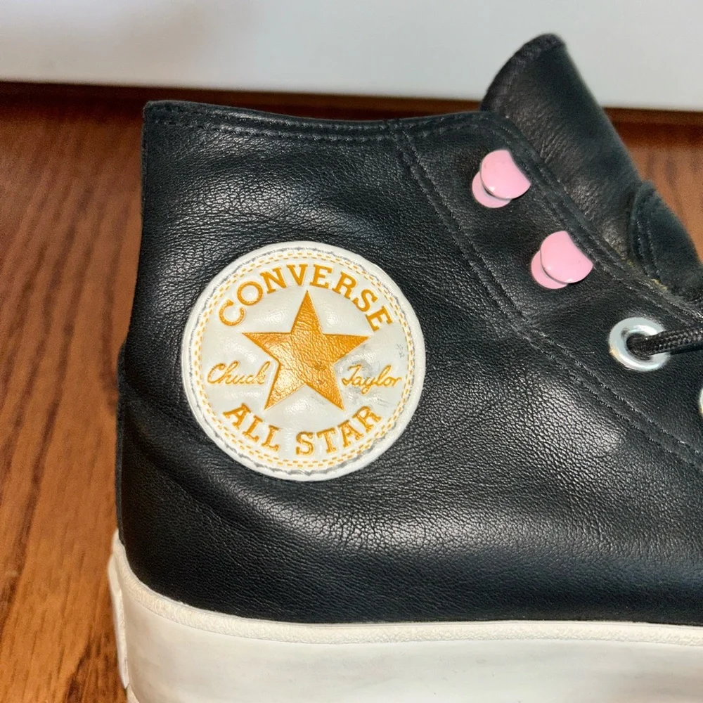 Converse Black and Pink High-Top Sneakers with Rugged Sole - Picture 9 of 11